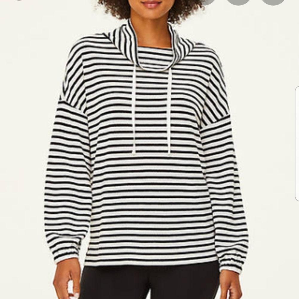 Loft Cowl Turtleneck Striped Drawstring Sweatshirt